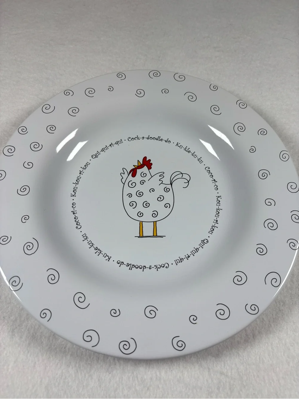 Blue Sky White Ceramic Chicken Dinner Plate - Whimsical Farmhouse Design